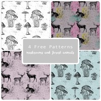 4 Free Patterns Mushrooms and Forest Animals